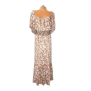 Black Tape_  NWT Tan Floral Smocked‎ Raw Edge V-Neck Maxi Dress Plus Size 3X